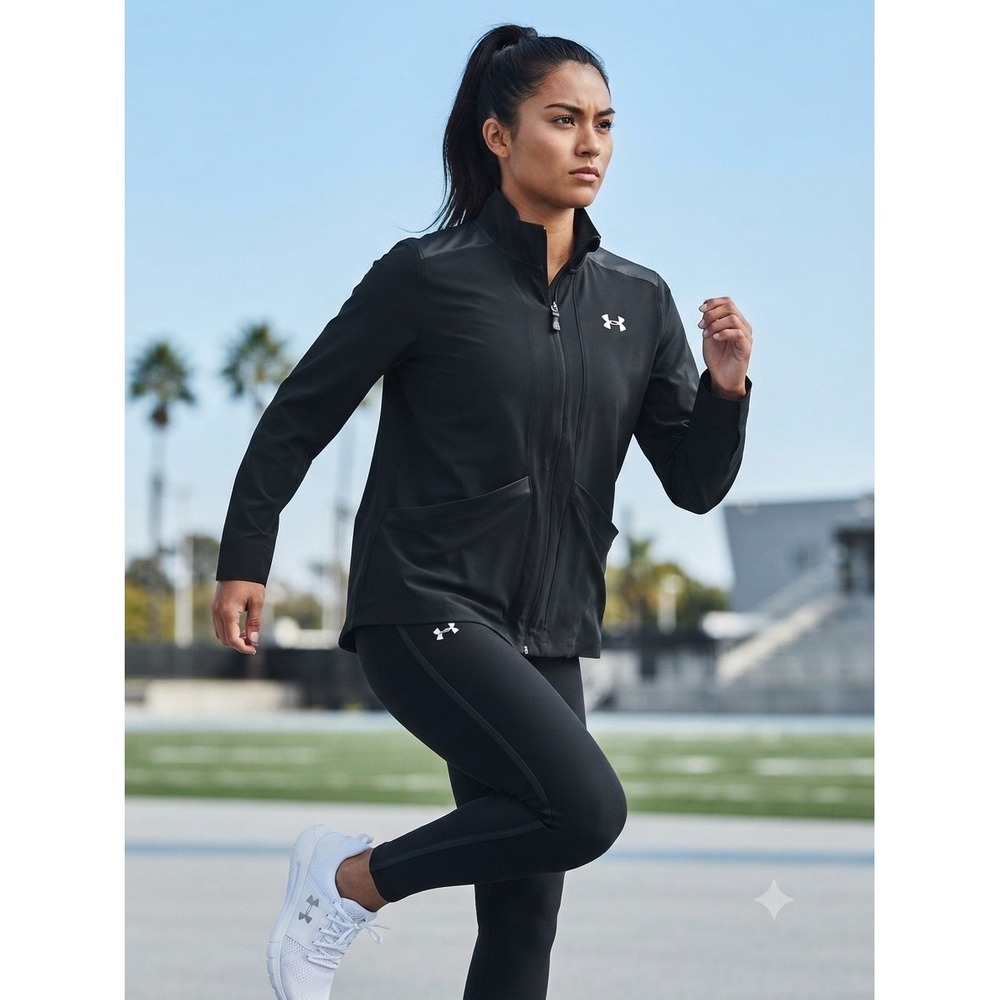 Under Armour Womens Black Full Zip Loose Fit Athletic Running Jacket Size Medium
